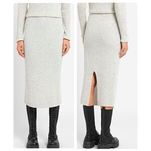 8 by YOOX Grey Wool Ribbed Midi Skirt Size XS